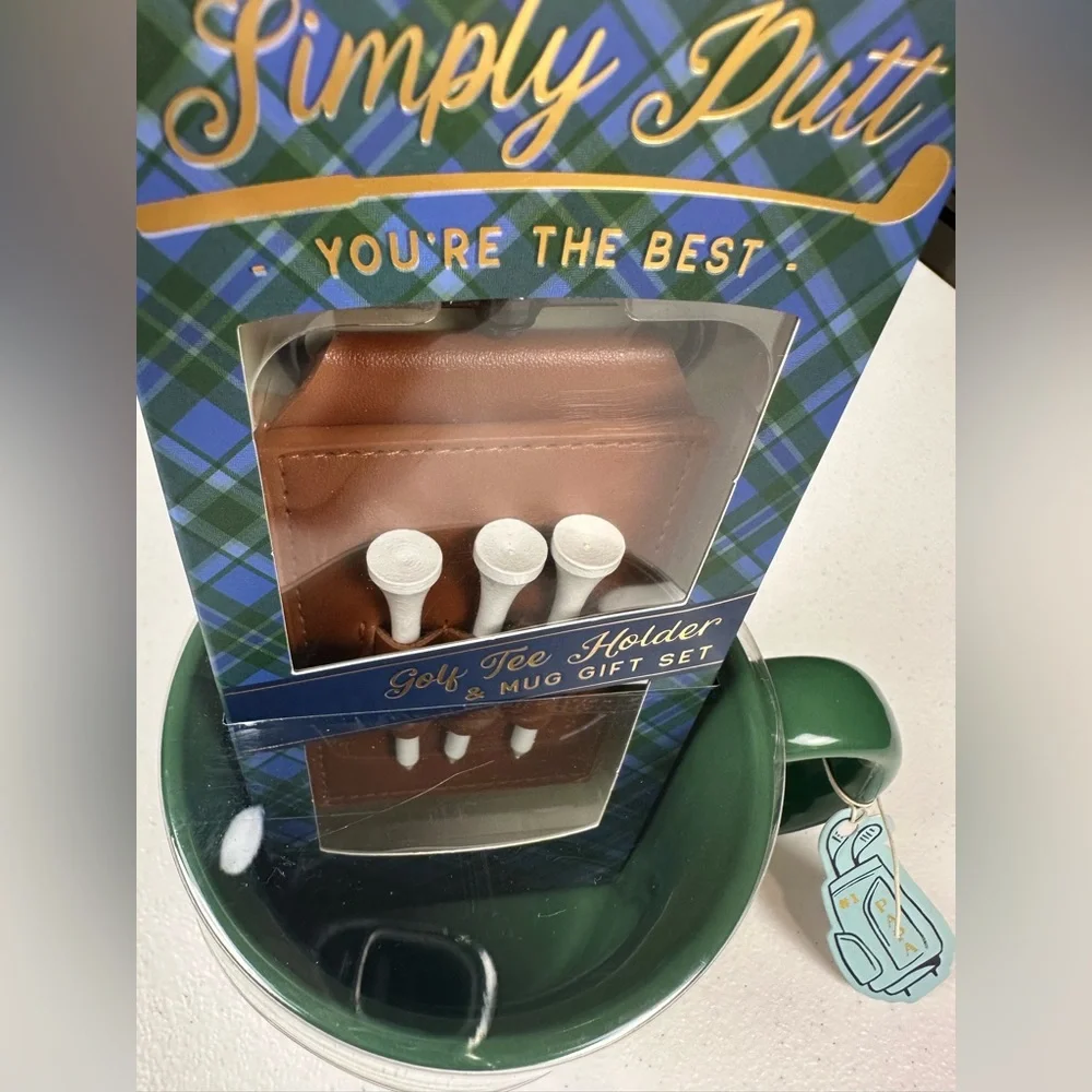 New! Eccolo Green Ceramic “Tee-rific Papa” Golf Tee Holder &‎ Coffee Mug